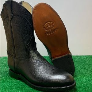 MEN’S WESTERN COWBOY SLIP ON ROUND TOE BOOTS BLACK BOTA PUNTA OVALADA NEGRA